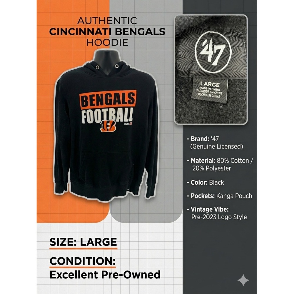 '47‎ Brand Cincinnati Bengals Hoodie Mens Large Black NFL Football Sweatshirt
